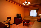 やわらかなベージュ色のテラコッタの床が印象的な客室